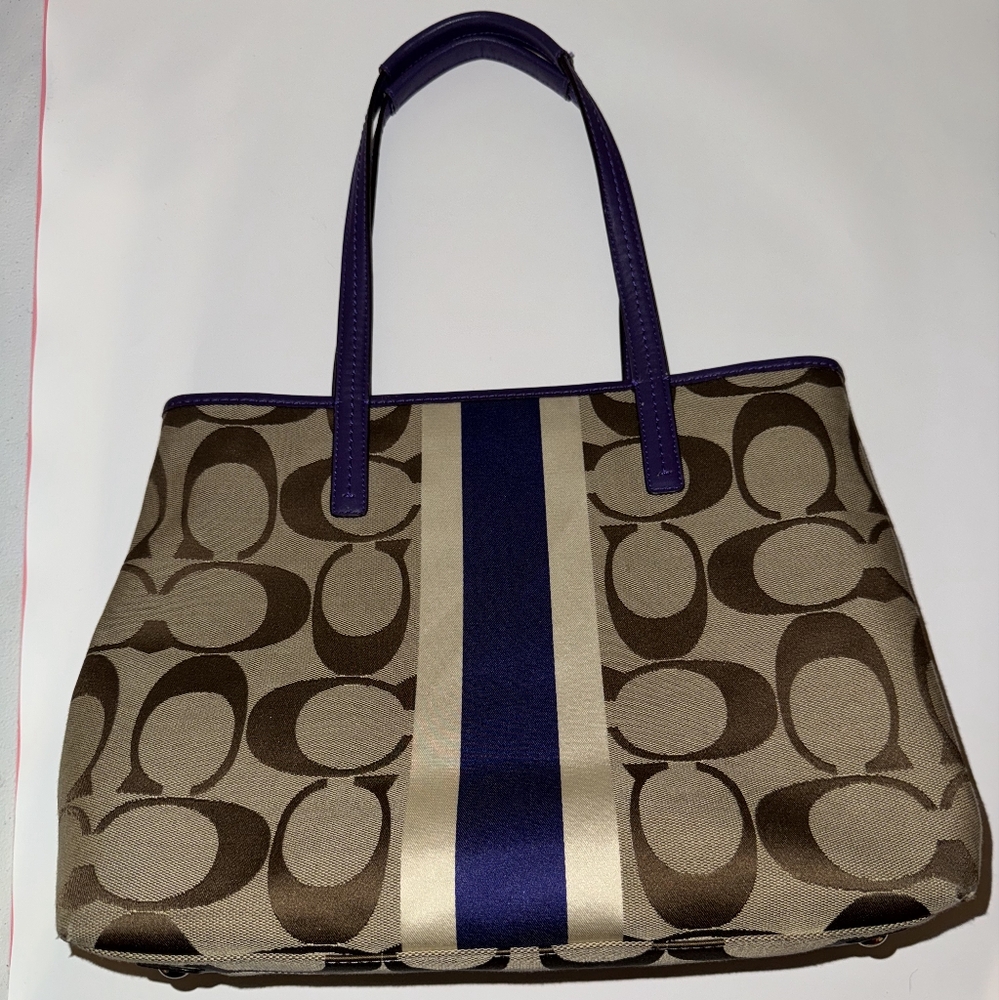 Coach Brown and Purple Tote with Purple Accents